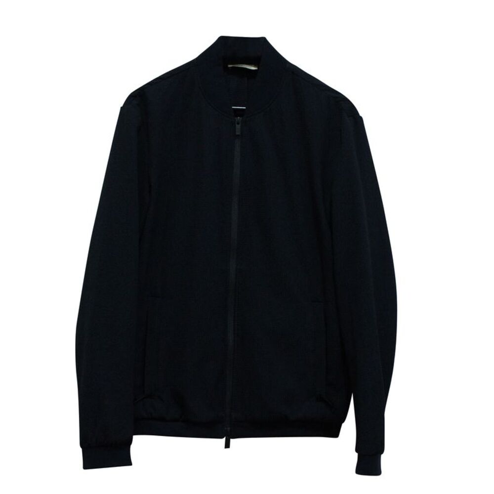 Armani Seersucker Bomber Jacket in Navy Blue Cotton